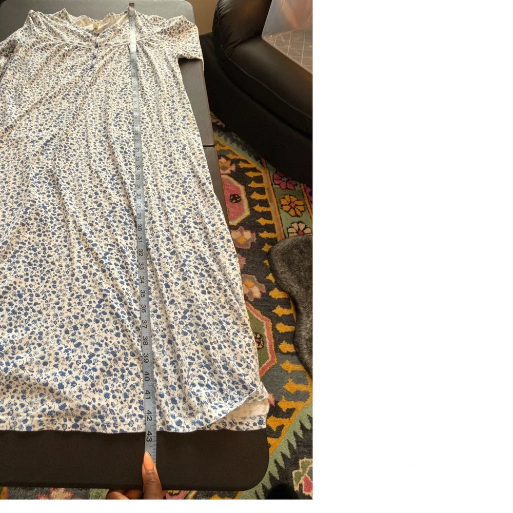La Cera Nightgown Blue White Floral Lace Lounge Loungewear‎ Cozy Sleep XS